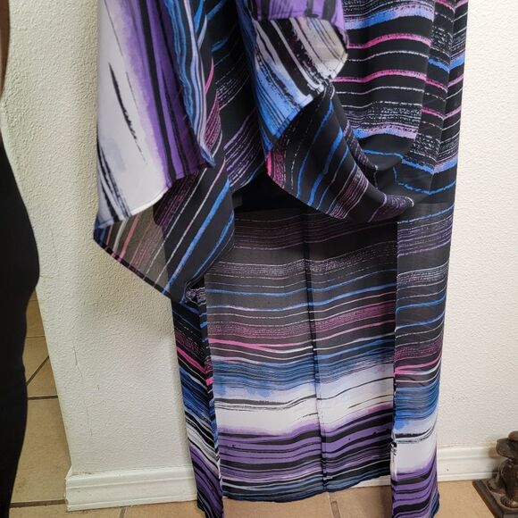 Vince Camuto Rich Black Chiffon Overlay Sweep Stripe Maxi Dress 1X - Picture 6 of 8